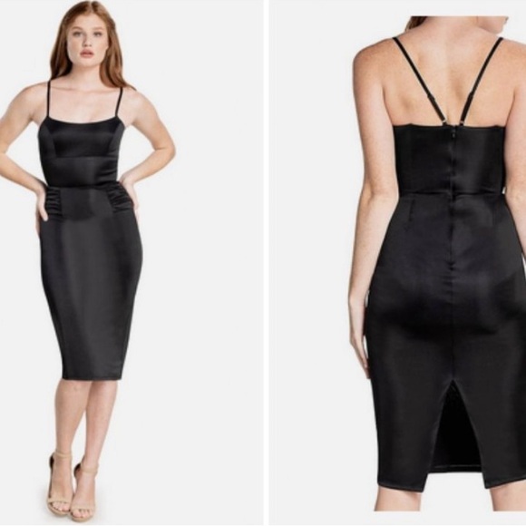 New! Dress The Population Raquel Silky Rouched Bodycon Midi Dress Size XXL - Picture 2 of 13